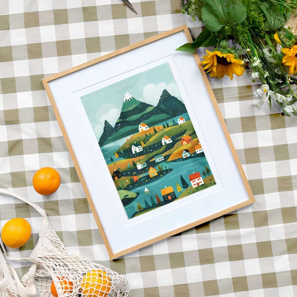 Whimsical Iceland Village With Mountains And Lake Art Poster - Image 2