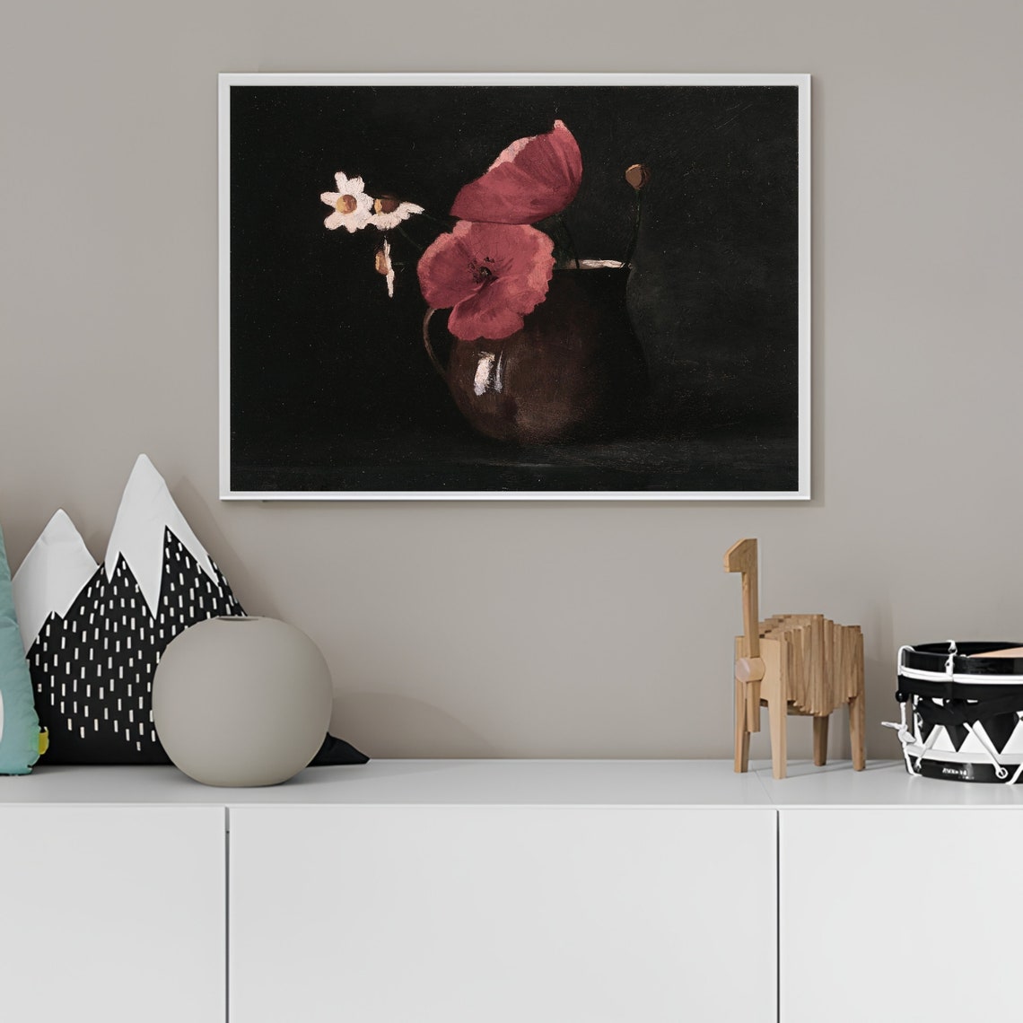 Vintage Poppy Painting Vintage Flower Print Dark Floral Print Vintage Poppy Print Still Life Farmhouse Decor - Image 3
