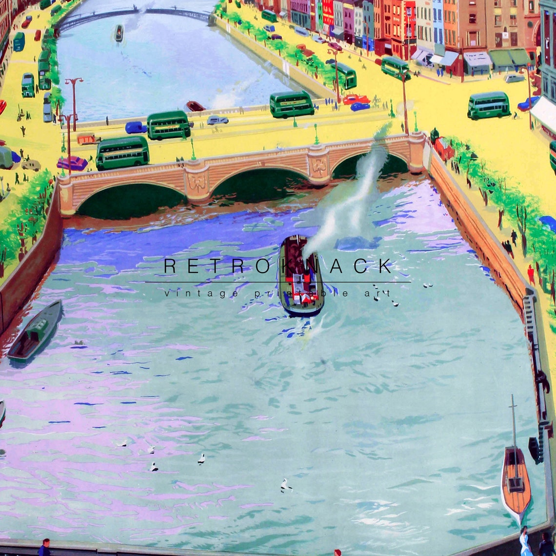 Dublin Coach Tours by CIE Vintage Irish River Liffey Travel Poster - Image 2