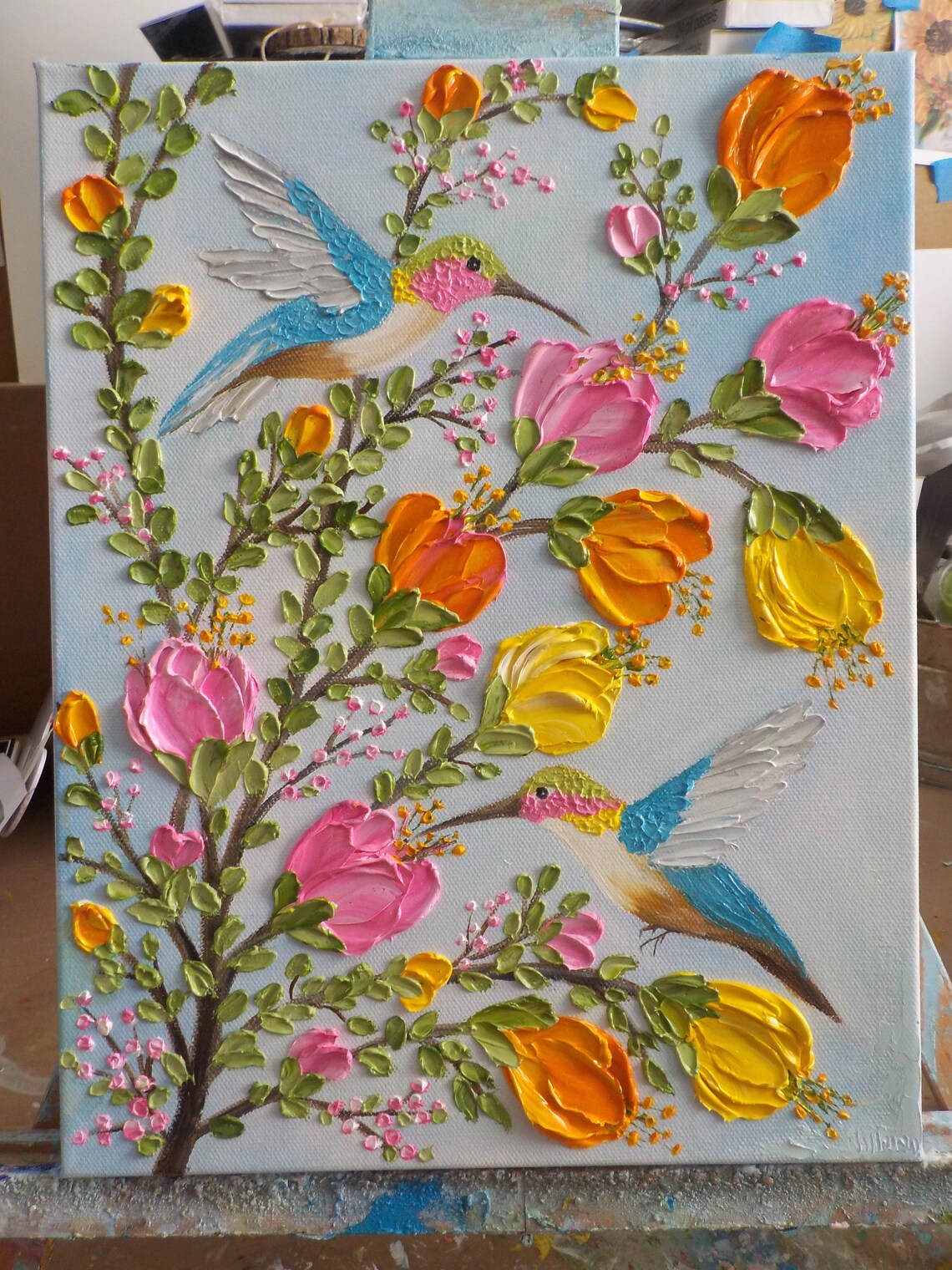 Custom Hummingbird Oil Impasto Painting, Bird Art Print - Image 2