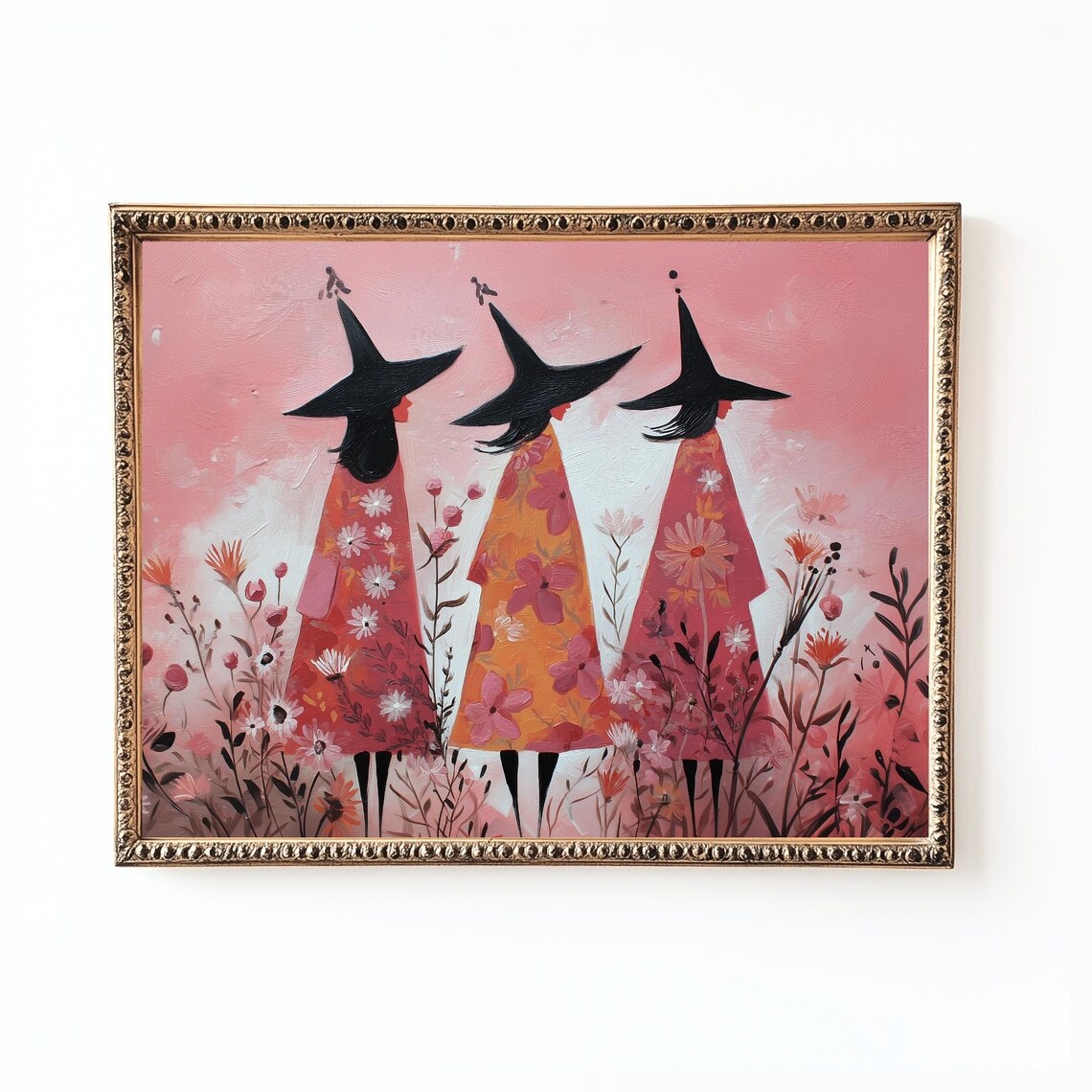Vintage Halloween Witches Poster Print, Spooky Autumn Decor