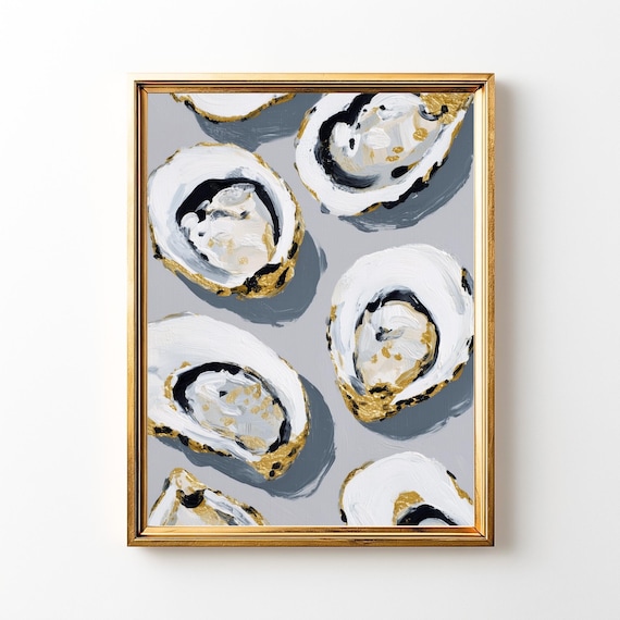 Oyster Still Life, Coastal Kitchen Decor Art Print