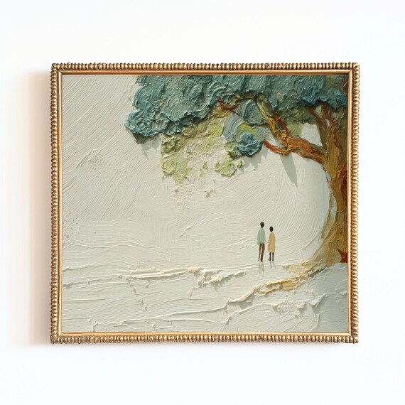Minimalist Tree Of Love Couple Textured Impasto Painting Poster
