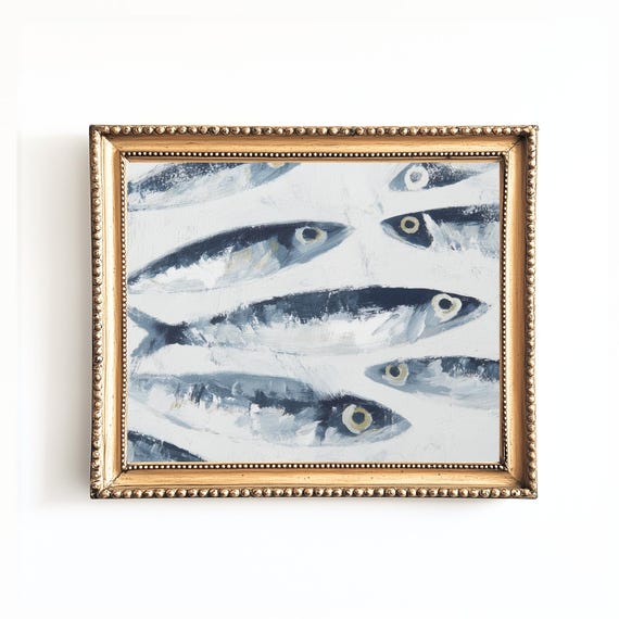 Nautical Sardines Art Print, School Of Fish
