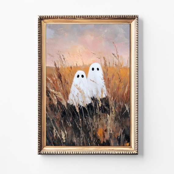 Pastel Sunset Couple Art Print Romantic Halloween Decor