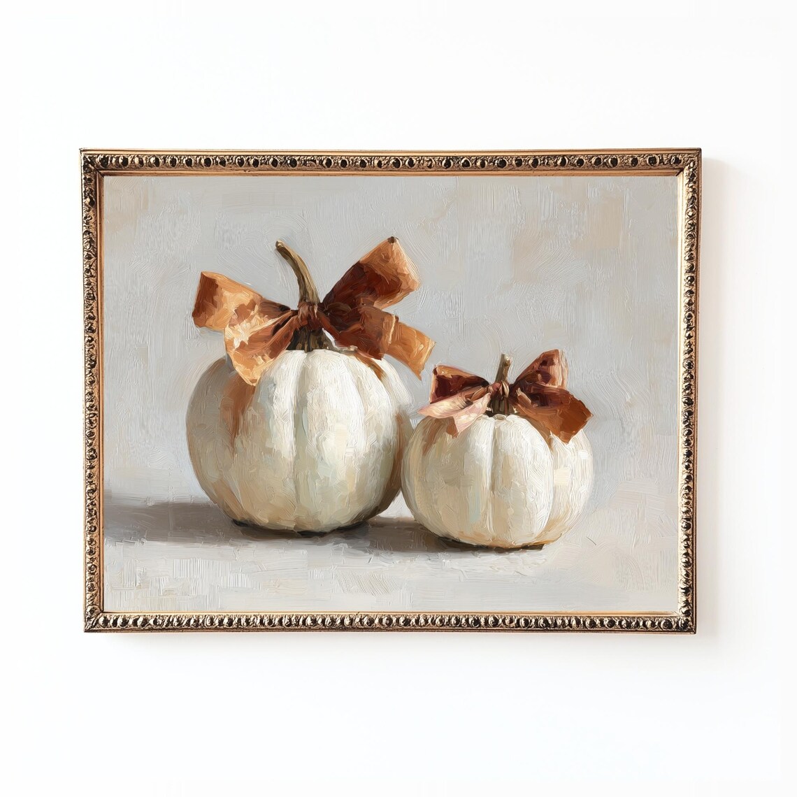 Rustic White Pumpkin Painting, Farmhouse Autumn Art Print