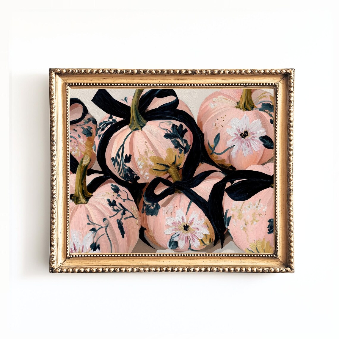 Pink Pumpkin Floral Print Elegant Autumn Wall Art