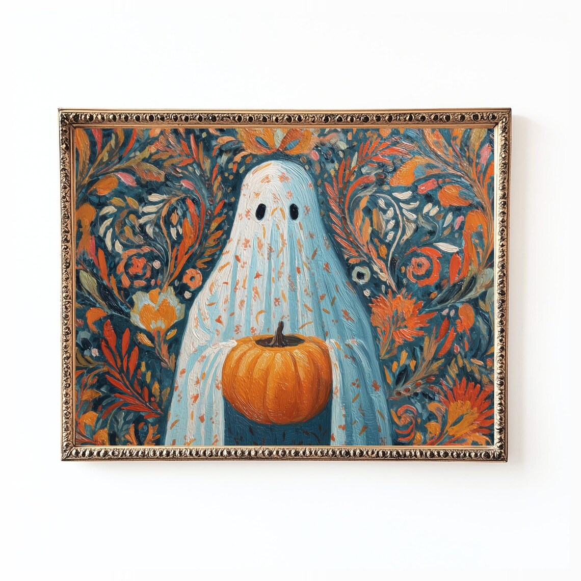 Boho Halloween Floral Pumpkin Folk Art Print