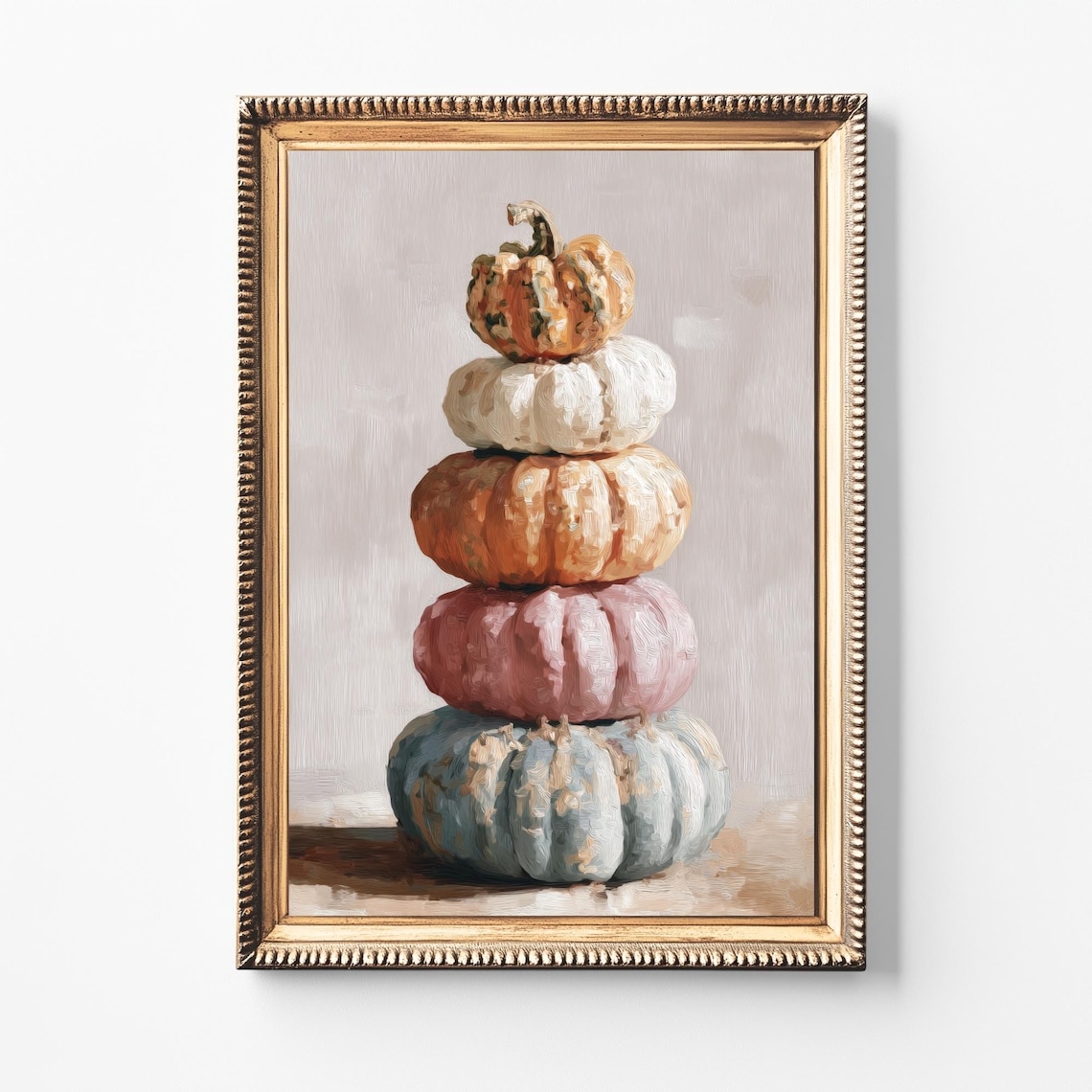 Stacked Colorful Pumpkins Tower Fall Harvest Painting Poster