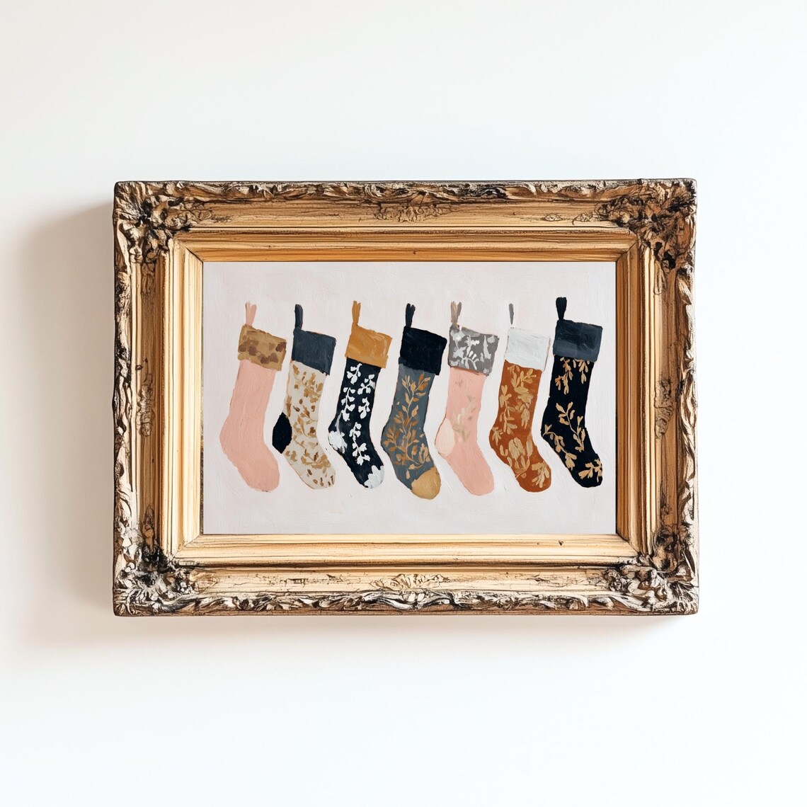 Blush Pink Christmas Stockings Poster, Boho Scandi