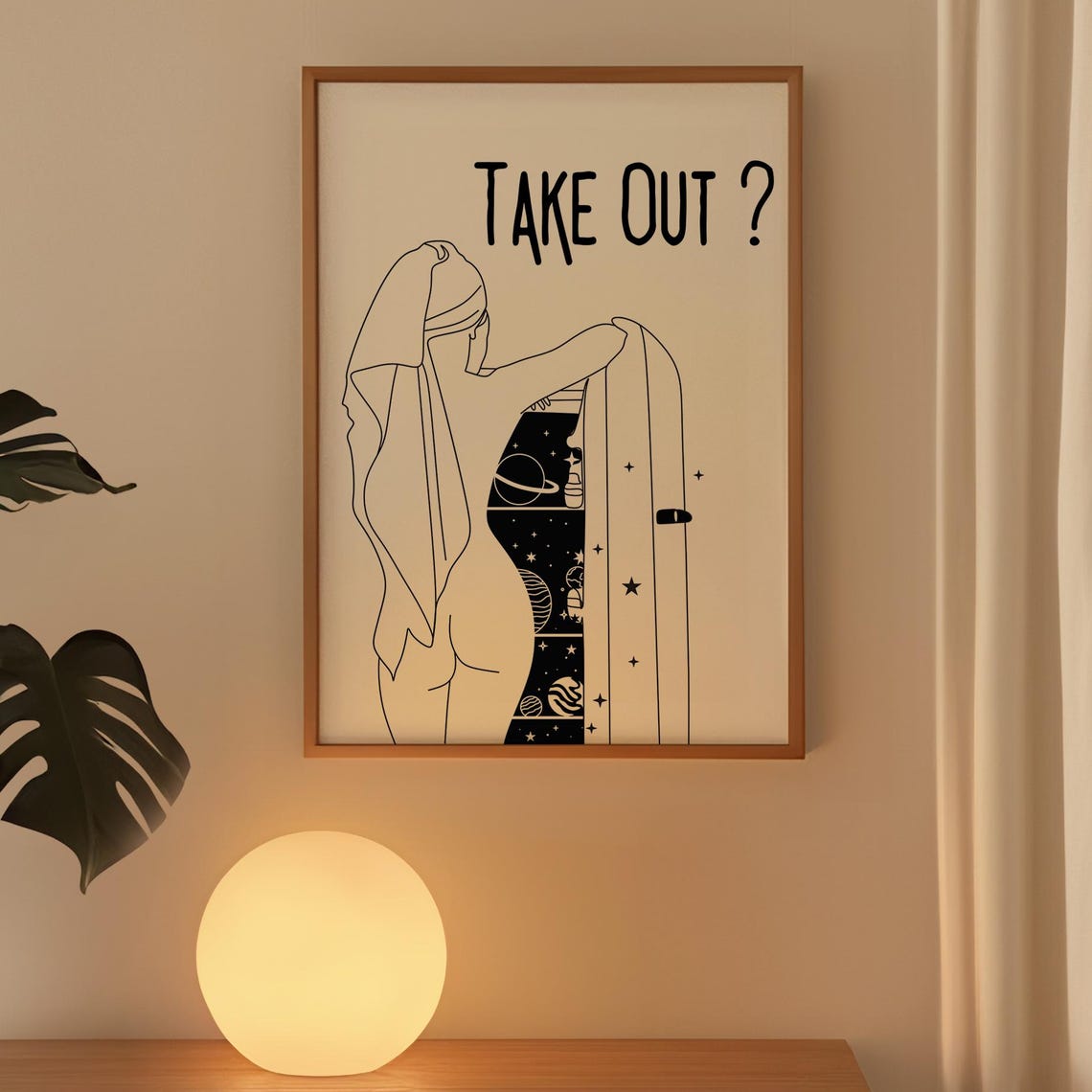 Take Out Question Mark Kitchen Line Art Woman Fridge Cosmic Poster