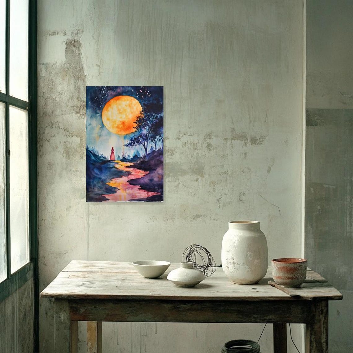Original Print Inspired By Claude Monet With Vibrant Moonlit Landscape And Ethereal Colors For Wall Art Home Decor - Image 3