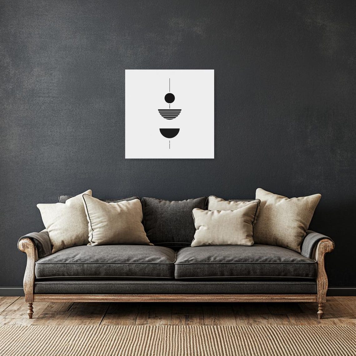 Minimalist Black Geometric Circles And Lines White Art Poster - Image 2
