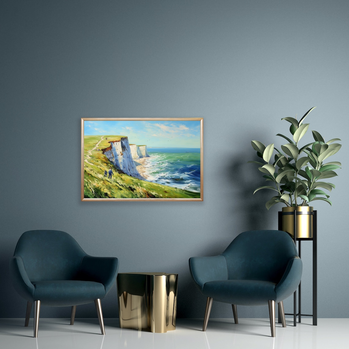 Monet-Inspired Blue Ocean White Cliff Impressionism - Image 2