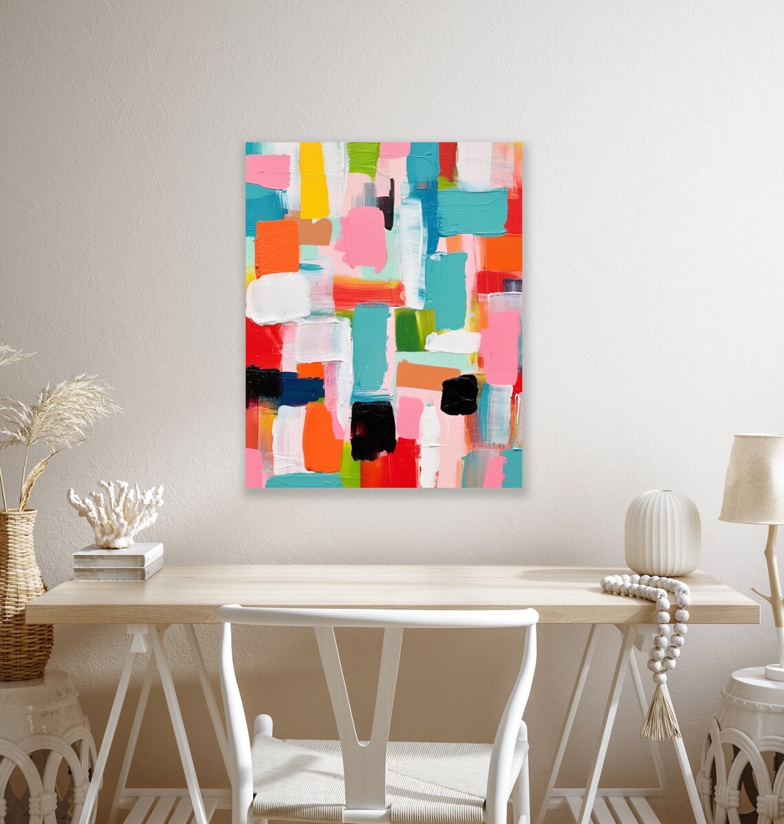 Mary Heilmann Style Pink Squares Abstract Geometric Pattern - Image 2