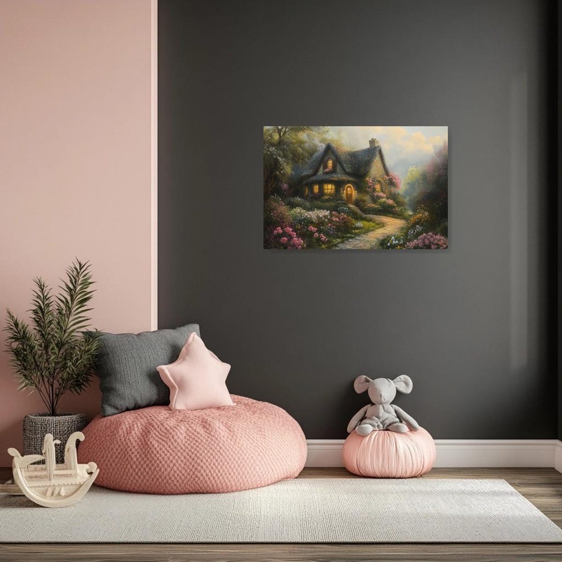 Charming Stone Cottage Garden Path in Soft Morning Light Poster - Image 3