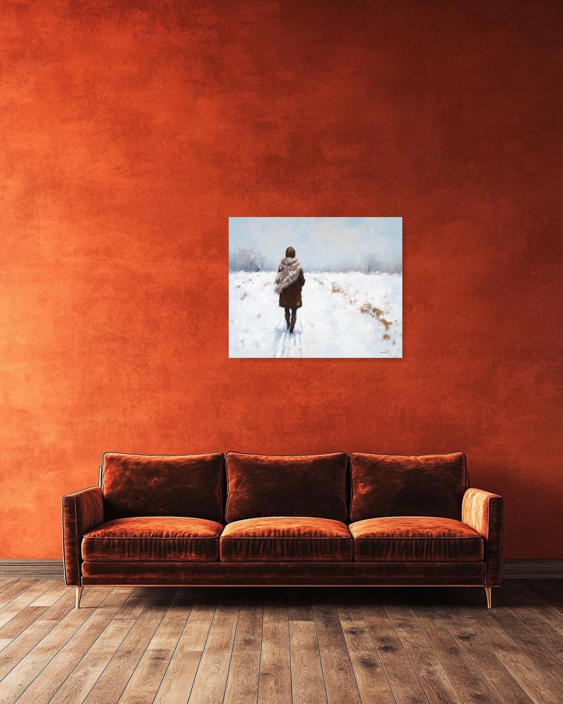 Lone Figure Walking Away Through a Bright Snowy Field Poster - Image 3