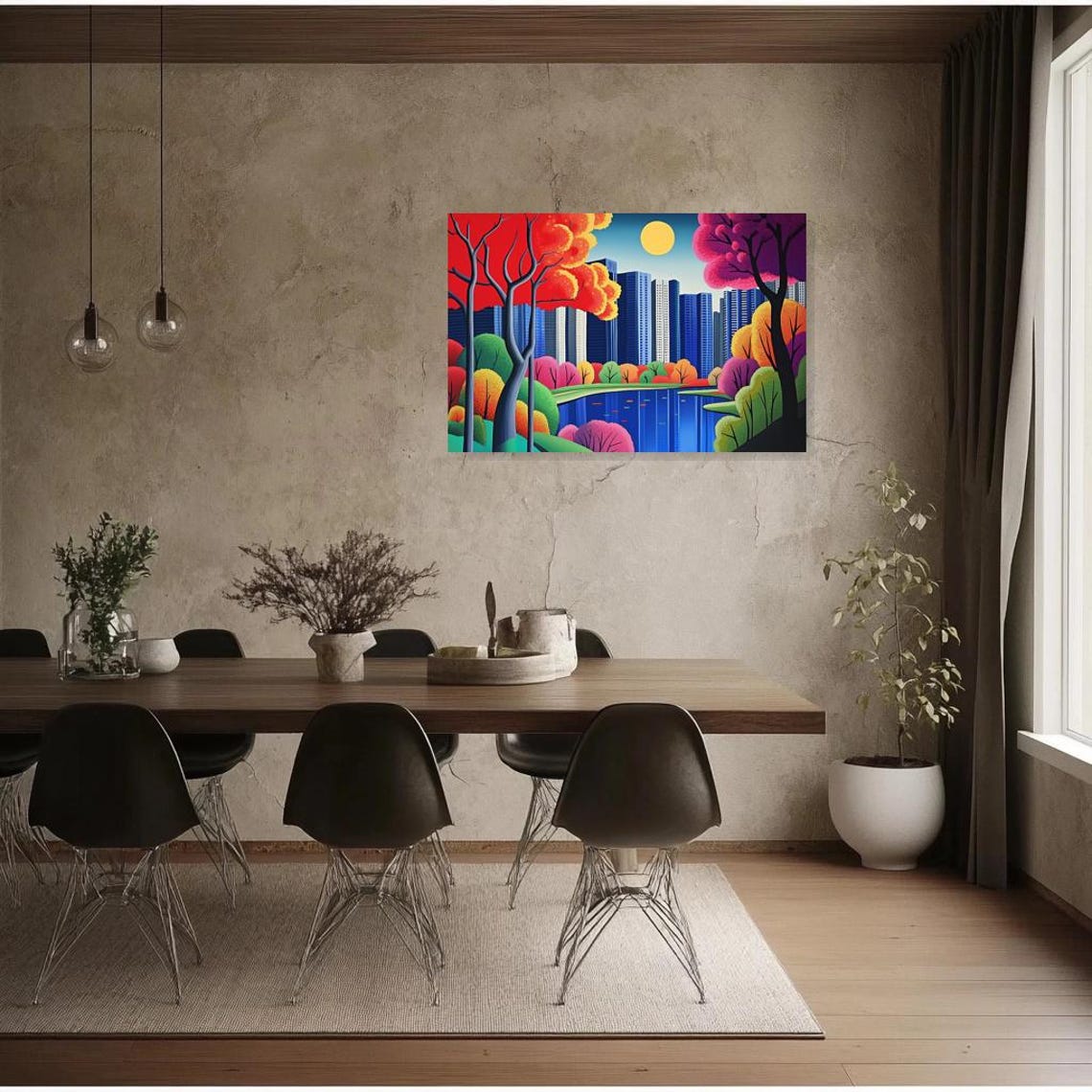 Geometric Cityscape Print In Bold Colors Inspired By Hiroshi Nagai Modern Impressionism Wall Art Home Decor - Image 2