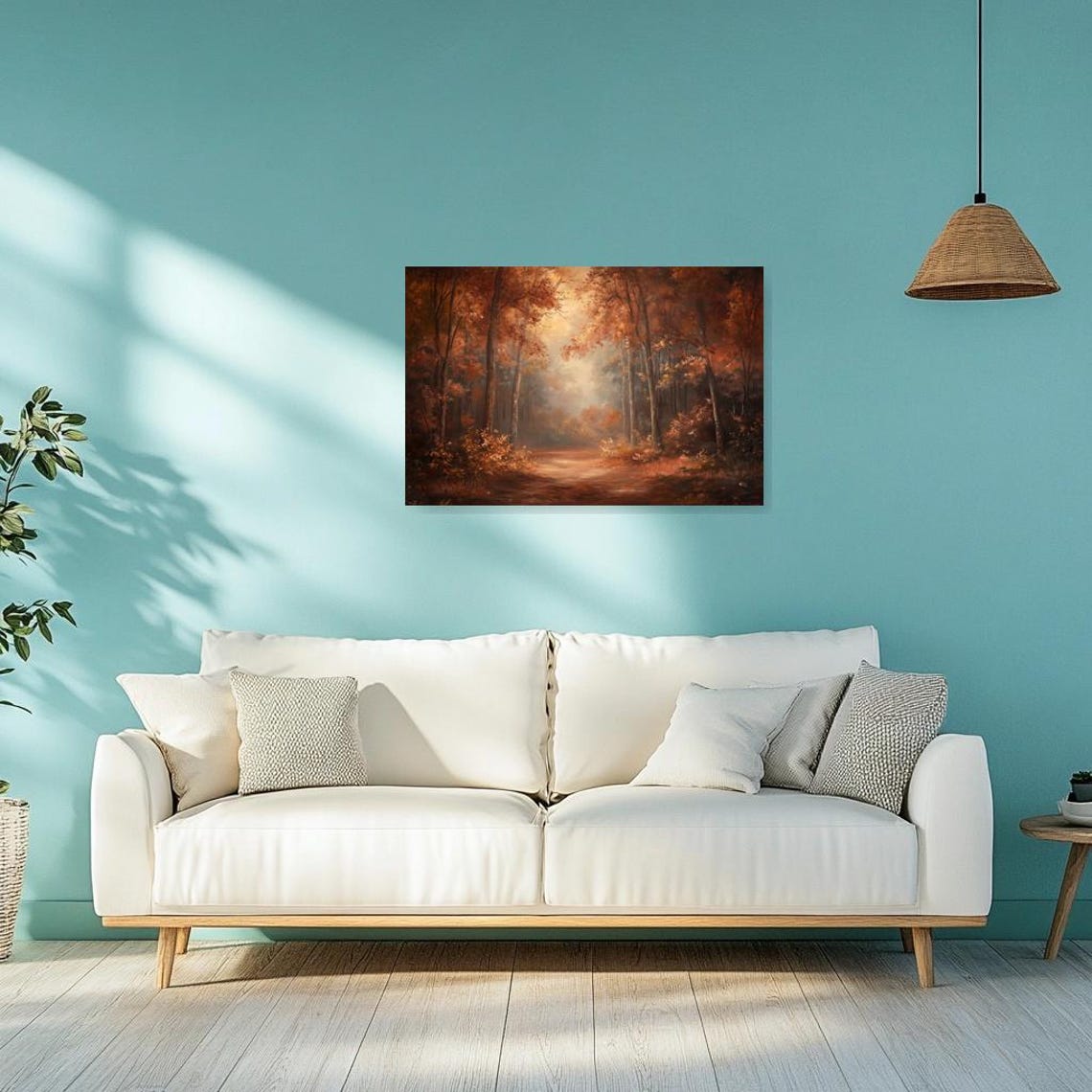 Misty Autumn Forest Path Glowing Fall Foliage Oil Painting Poster - Image 3