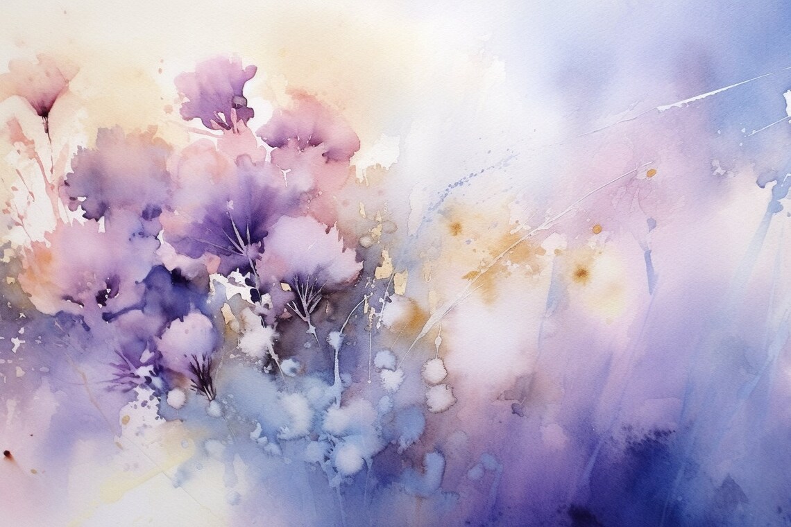 Jean Haines Style Ethereal Blooms A Dreamlike Watercolor Painting Of Purple Flowers Home Decor Wall Art Floral Artwork