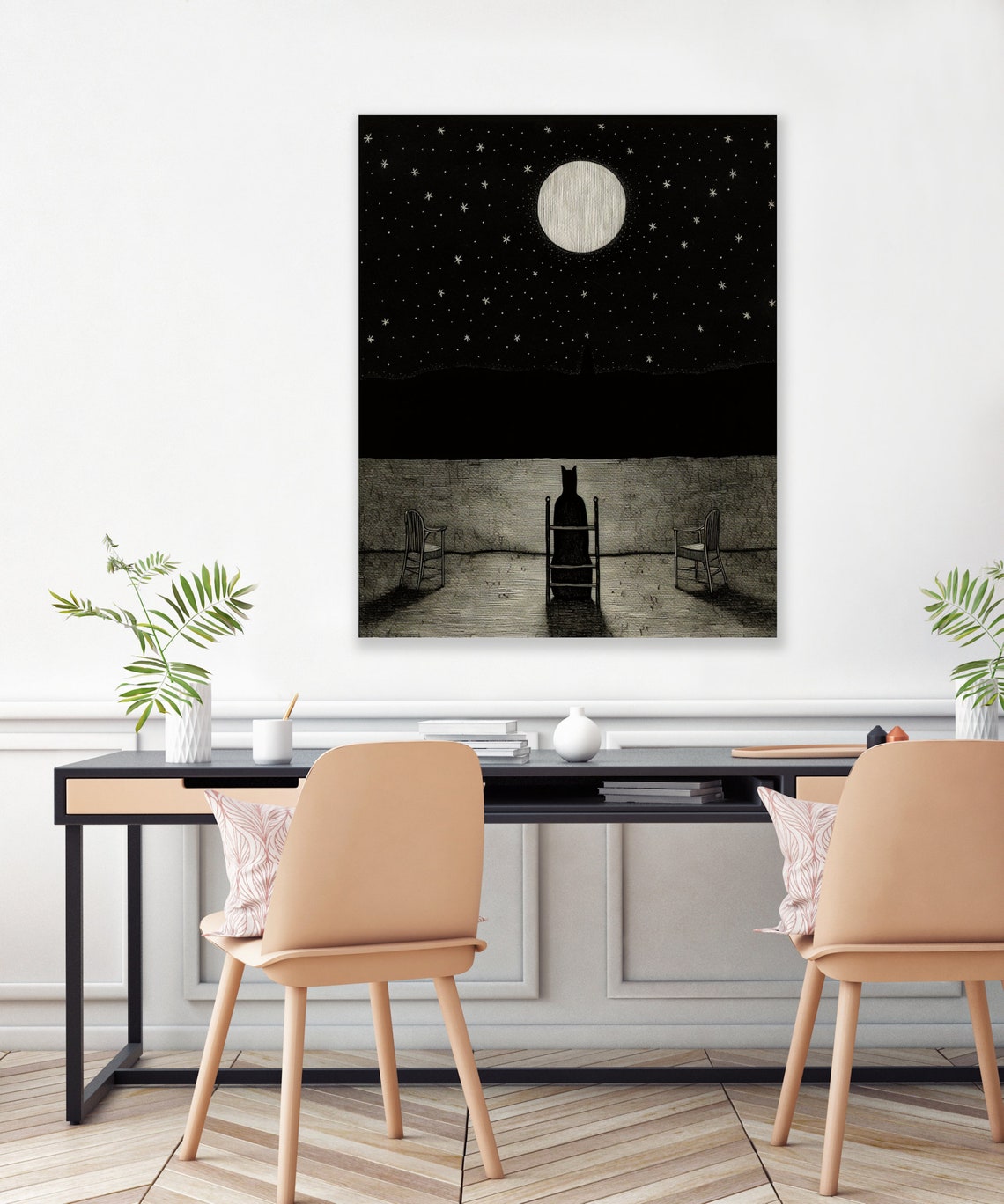 Mysterious Shadowy Figure Under Enormous Full Moon Night Poster - Image 2