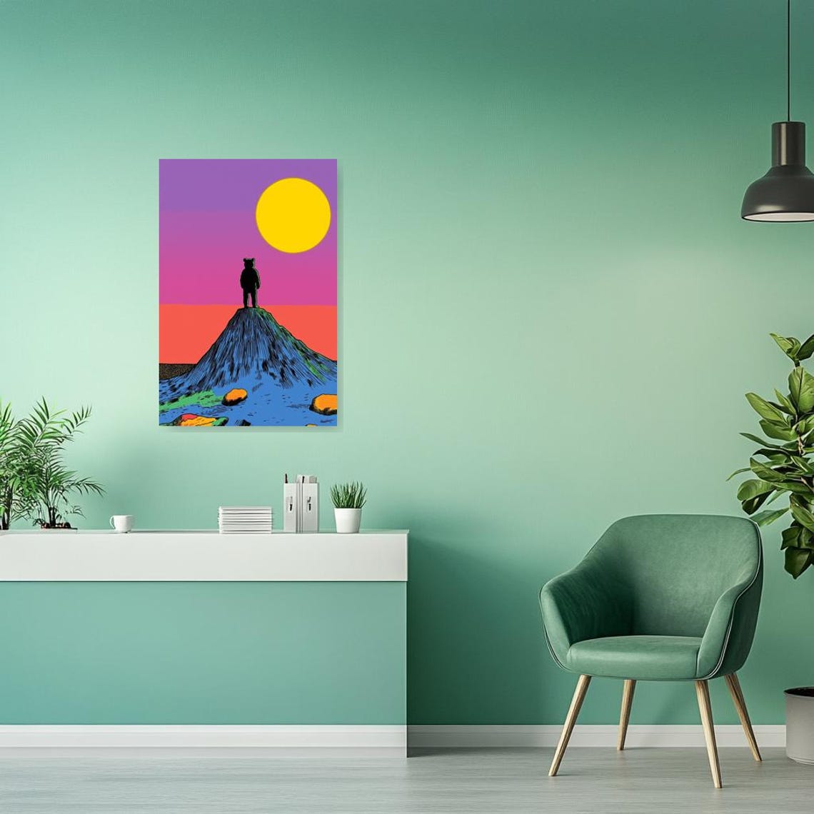 Bear Silhouette Mountain Peak Sunset Retro Adventure Pop Poster - Image 2