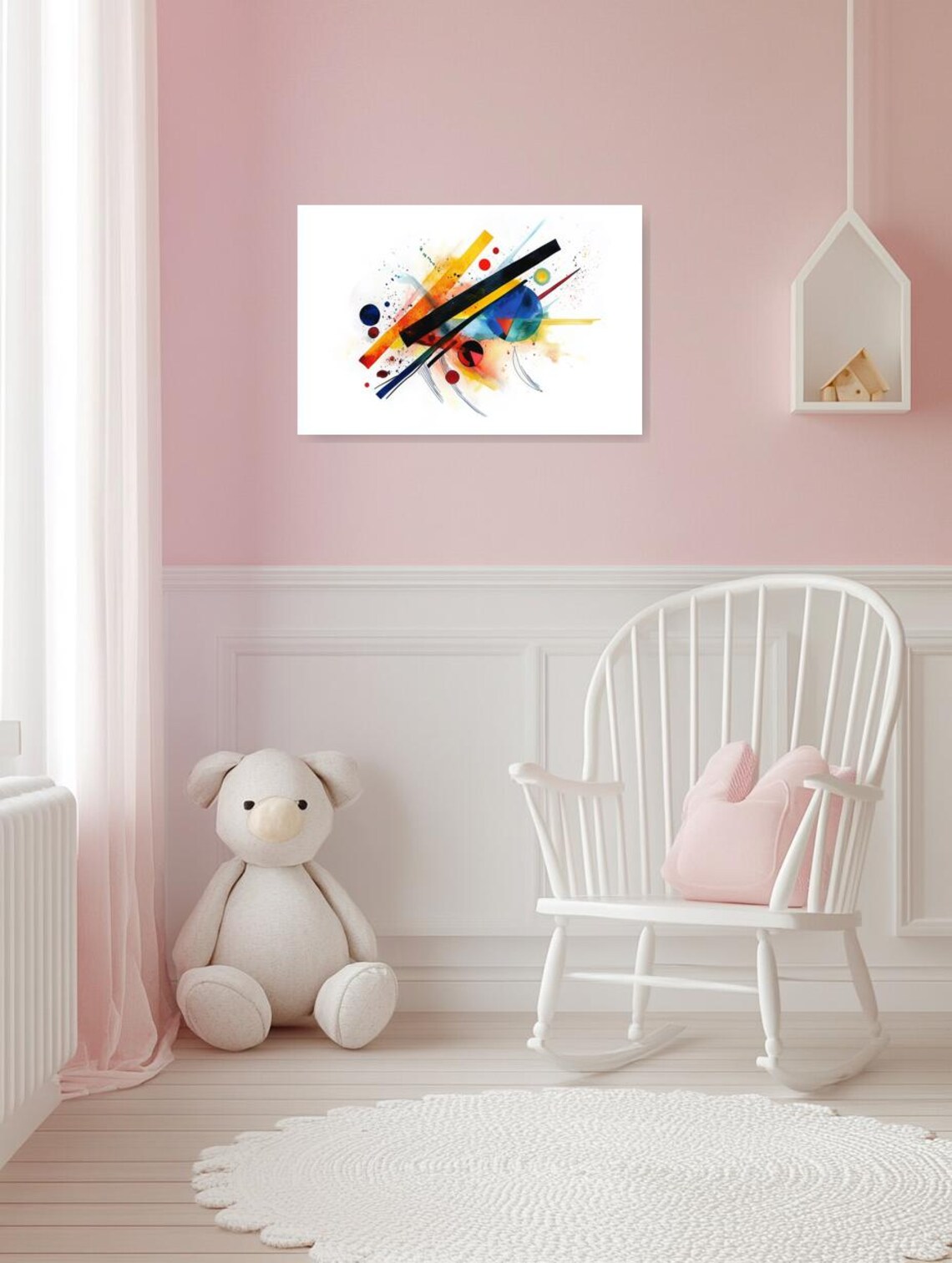 Kandinsky-Style Diagonal Watercolor Abstract Composition on White Poster - Image 2