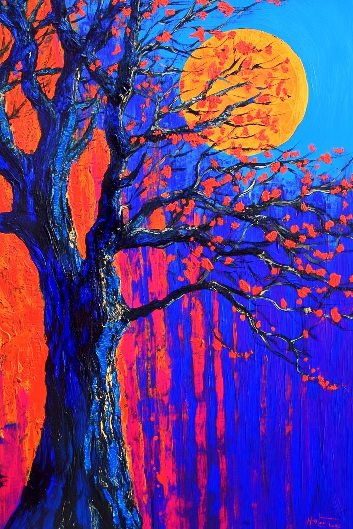 Stunning Print Auto Impasto Tree Sunset Art Inspired By Van Gogh For Colorful Home Dcor And Unique Wall Art