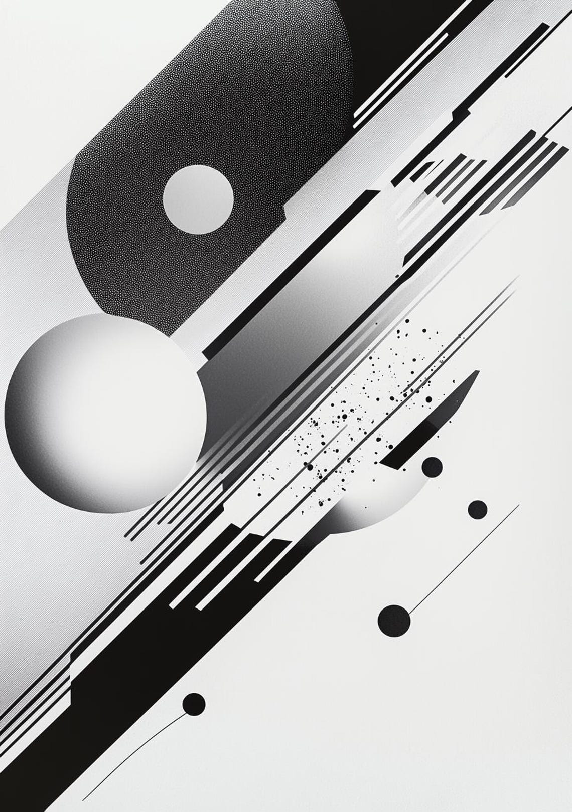 Dynamic Monochrome Diagonal Streaks with Sphere Abstract Poster