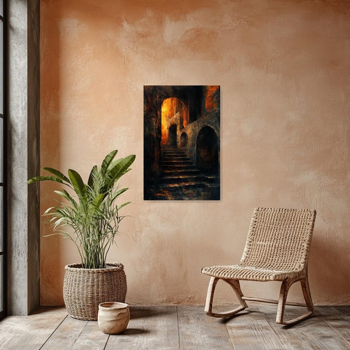 Eerie Gothic Staircase Art Home Decor Inspired By Caravaggio Warm Tones Wall Art Dark Atmosphere - Image 2