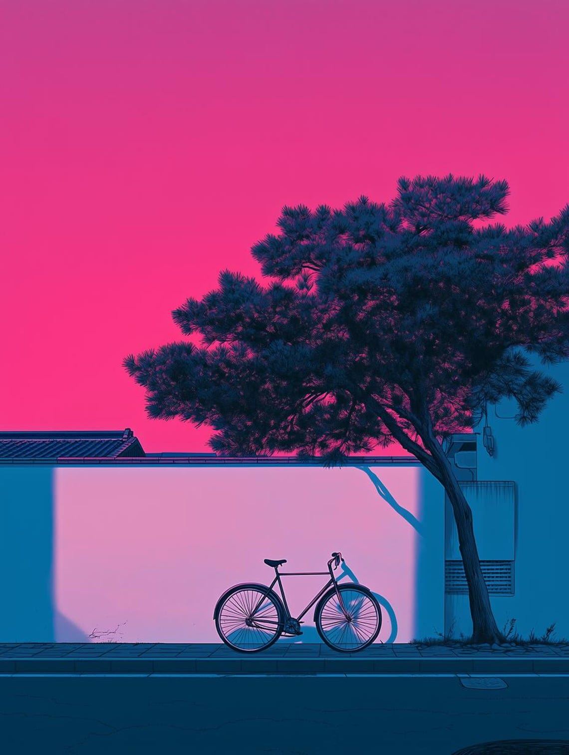 Vaporwave Pink Blue Bicycle Silhouette Minimalist Art Poster