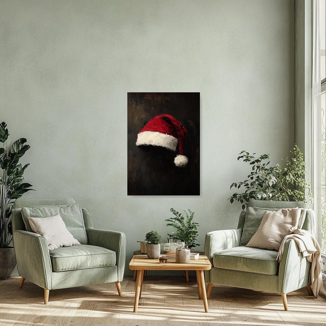 Classic Red Santa Hat Still Life on a Dark Moody Background Poster - Image 2
