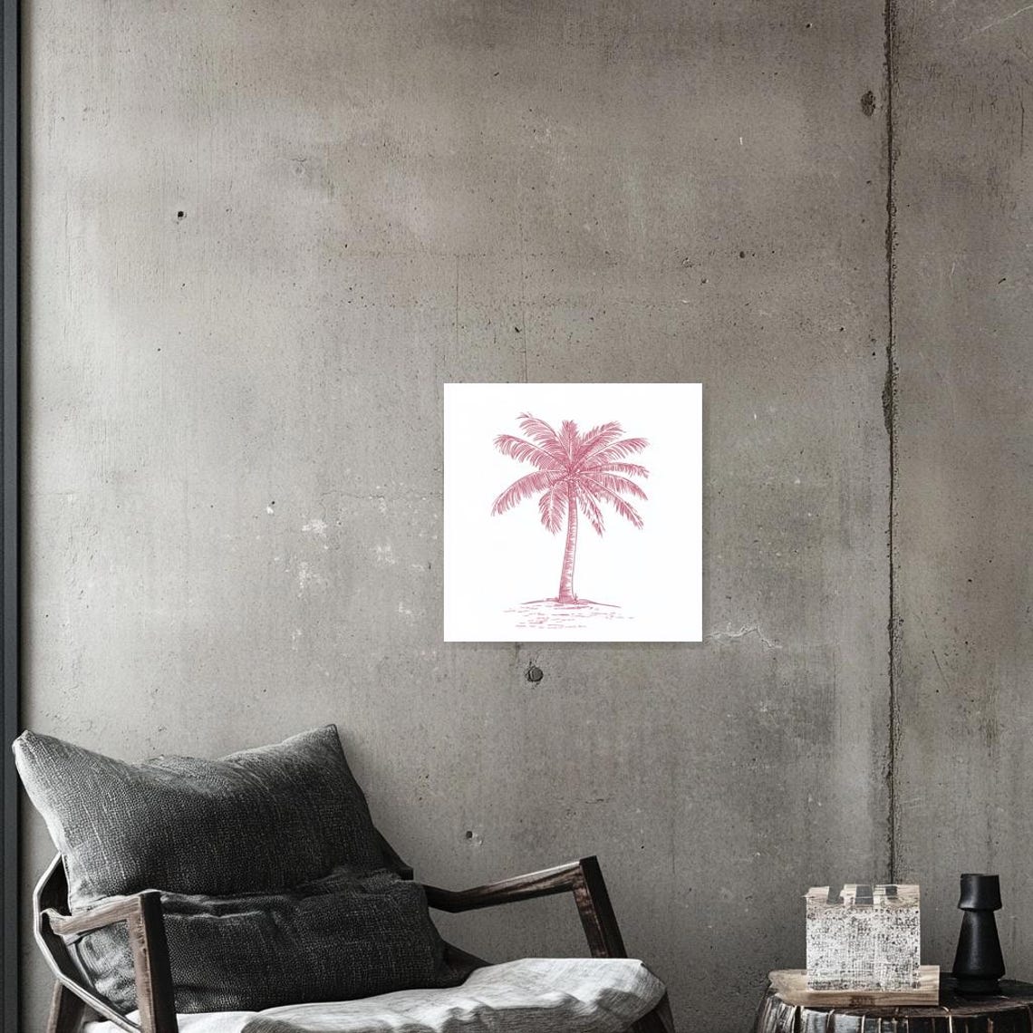 Minimalist Coral Palm Tree Line Drawing on a White Background Poster - Image 3