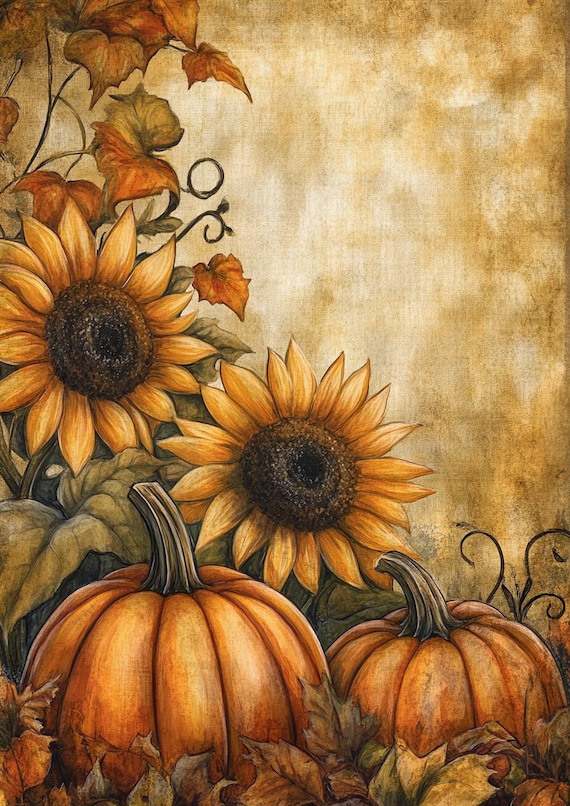 Autumn Sunflowers And Pumpkins Harvest Still Life Warm Fall Wall Poster