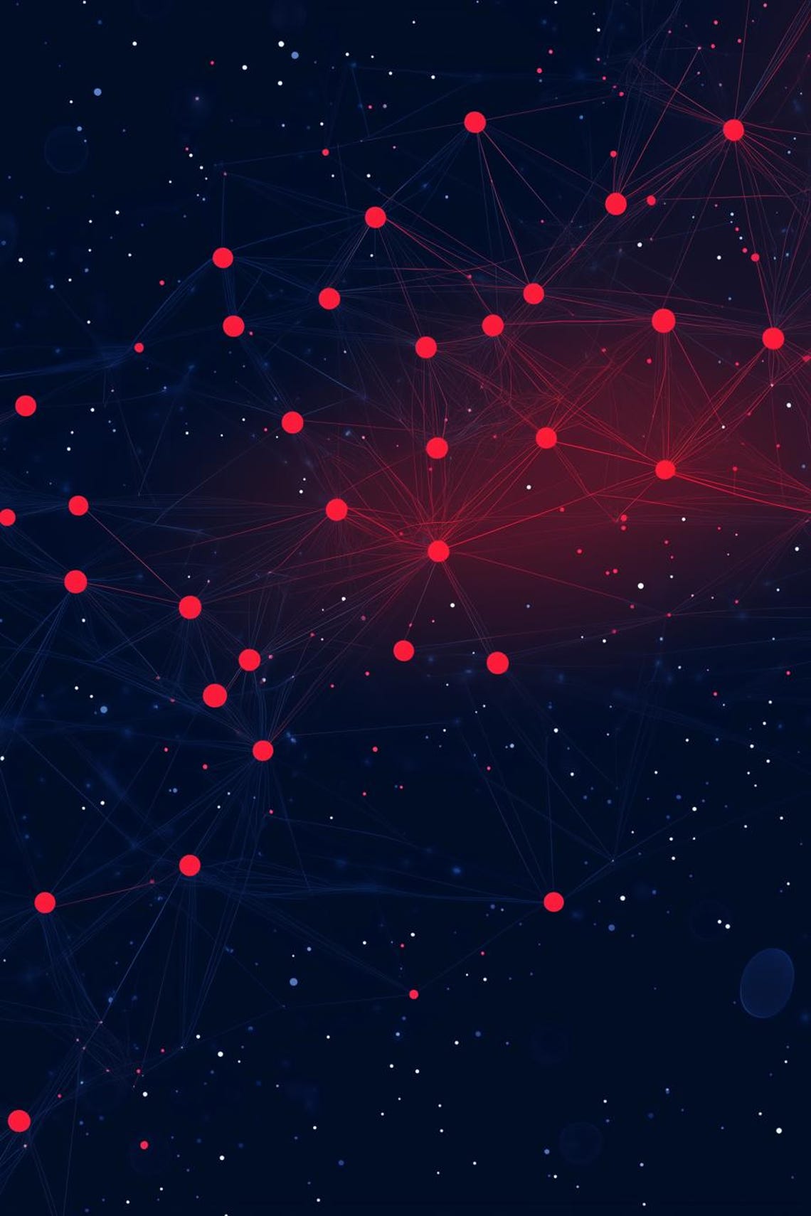 Cosmic Network Red Nodes Dark Navy Plexus Abstract Art Poster