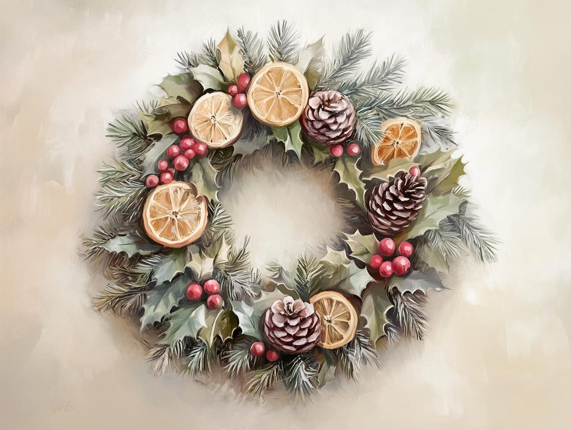 Christmas Wreath with Dried Citrus Slices and Pinecones Poster