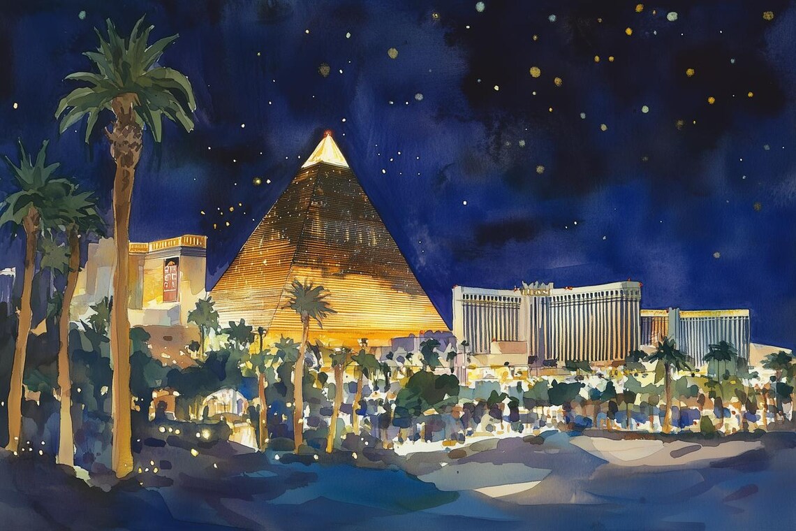 Las Vegas Pyramid Hotel Glowing At Night Under A Starry Sky Poster