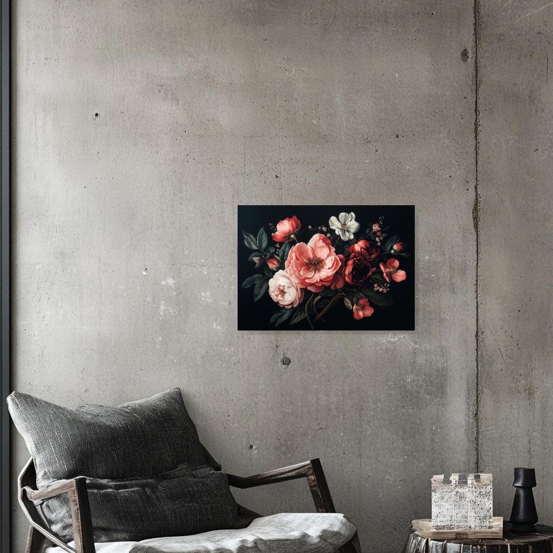 Moody Dark Red Roses Botanical Arrangement Black Bloom Poster - Image 2