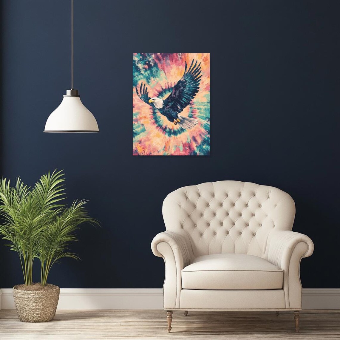 Bold Eagle Soaring, Vibrant Tie Dye Background - Image 2