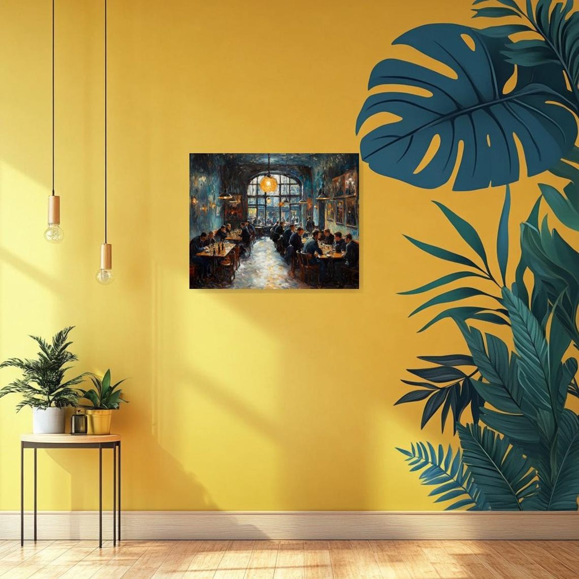 Cozy European Cafe Interior Warm Lamps Impressionist Art Poster - Image 2