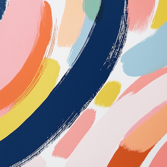 Abstract Colorful Brushstroke Painting in Navy Pink and Yellow Poster