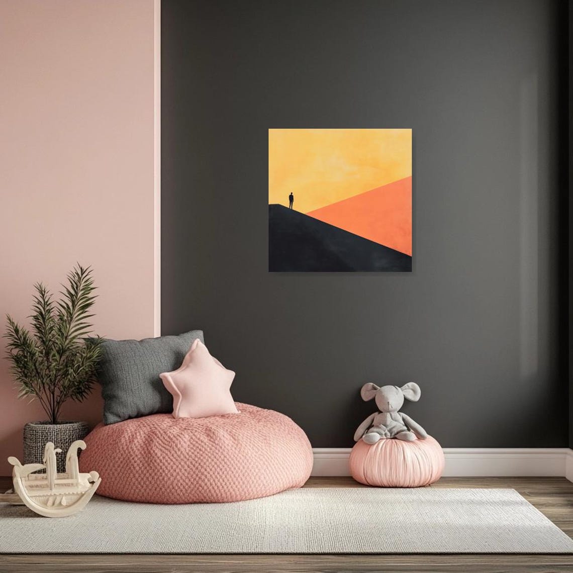 Lone Figure On Dark Slope Under Gradient Yellow Sky Art Poster - Image 3