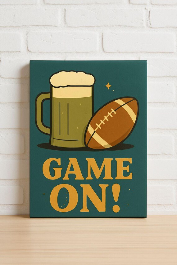 Game On Football Beer Mug Retro Sports Bar Game Day Art Poster