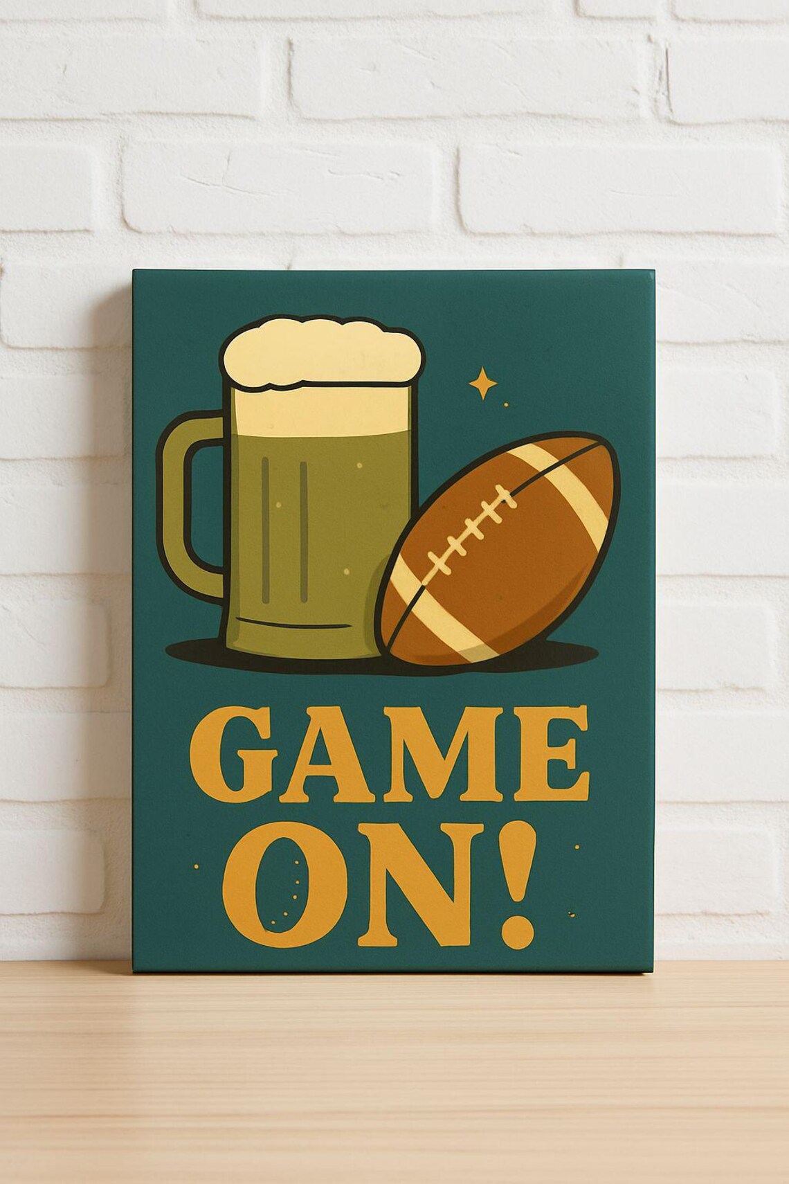 Game On Football Beer Mug Retro Sports Bar Game Day Art Poster