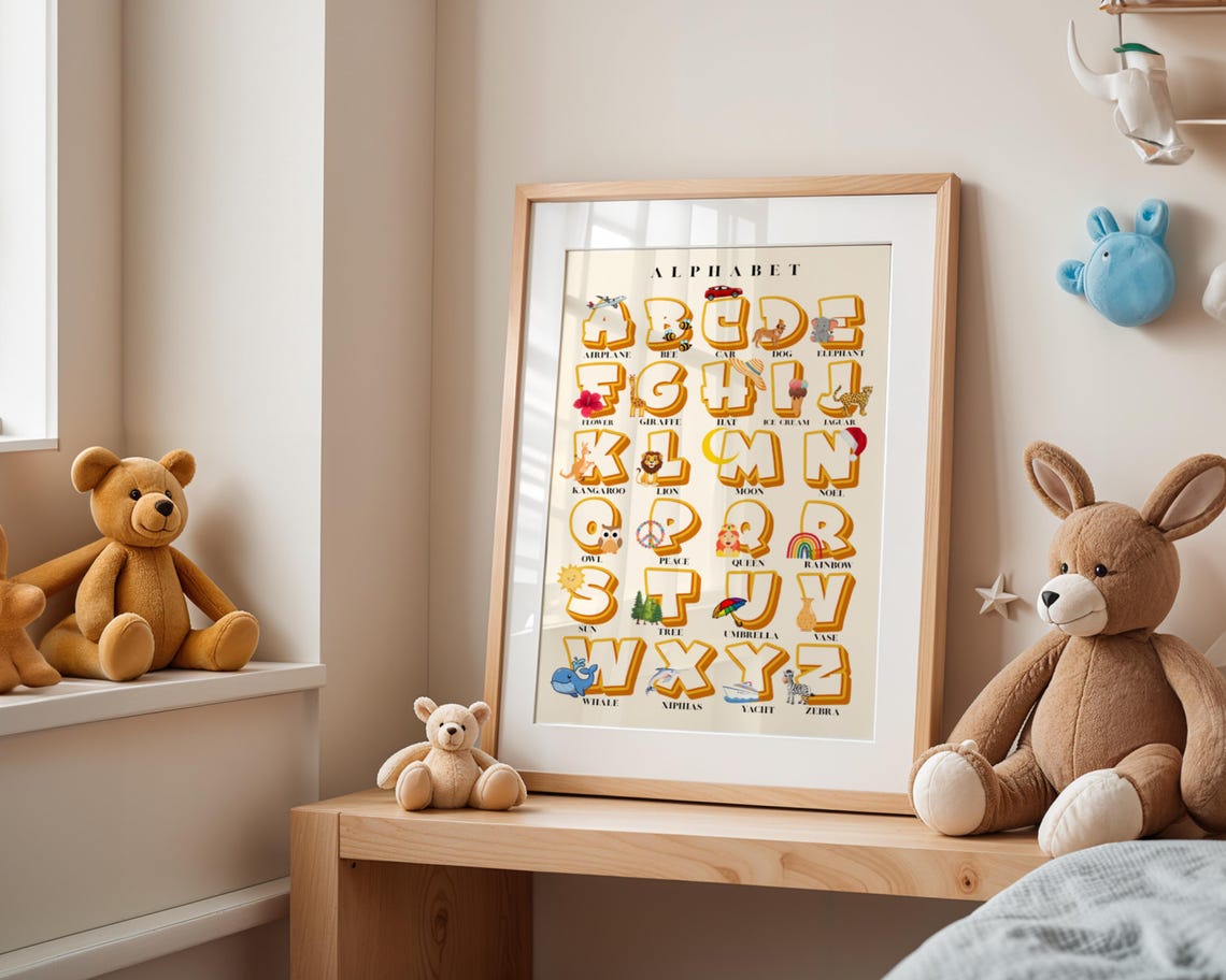 Vintage Alphabet Poster With Cute Animals For Kids Rooms Decor