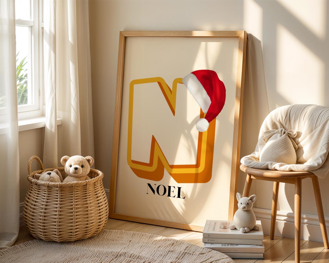 Letter N Is For Noel Christmas Alphabet Nursery Kids Wall Art