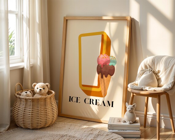 Letter I Ice Cream Alphabet Nursery Poster For Kids Room Decor