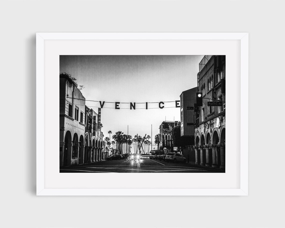 Venice Sign Black And White Photography, Art Print