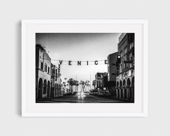 Venice Sign Black And White Photography, Art Print