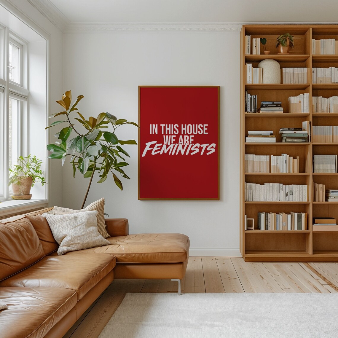 In This House We Are Feminists Bold Red Statement Art Poster - Image 2